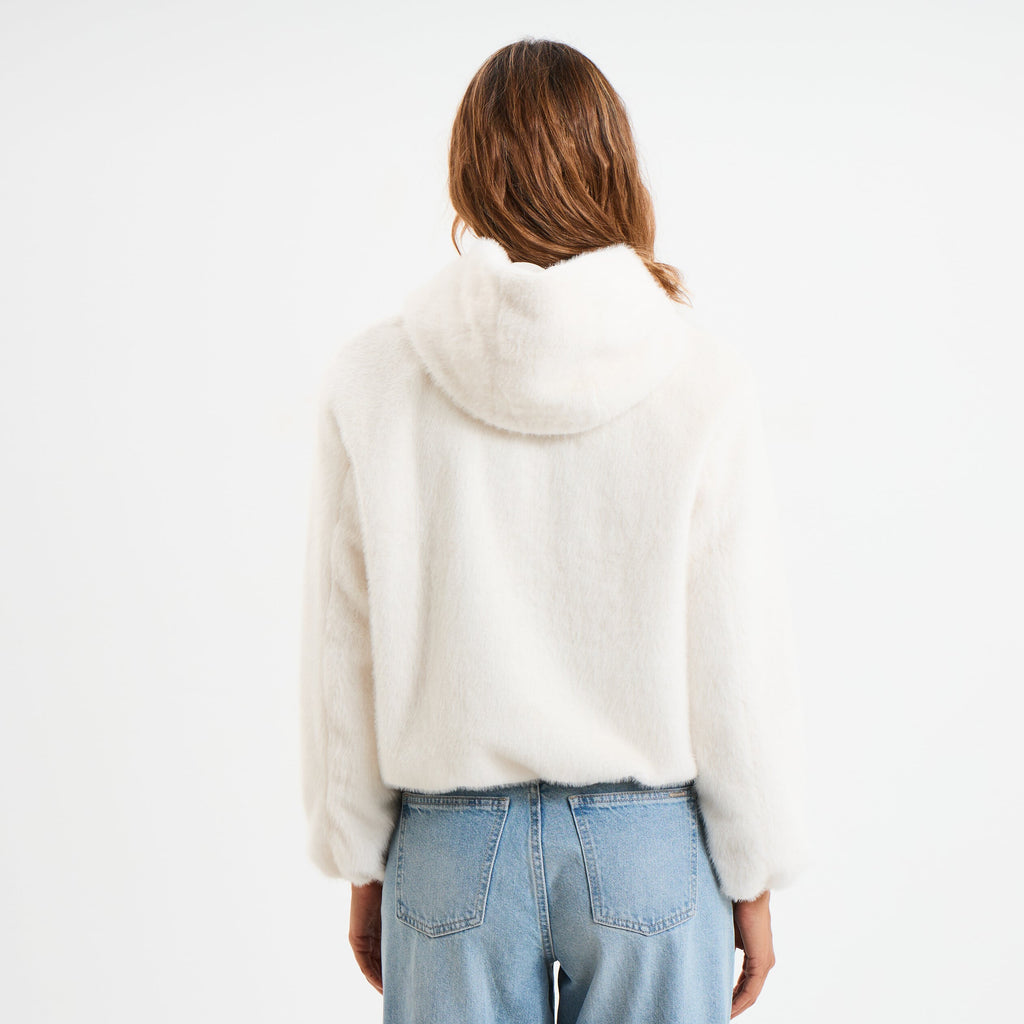 Veste fausse fourrure à capuche creme femme - 2