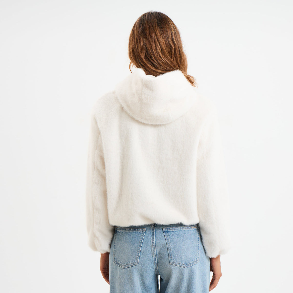 Veste fausse fourrure à capuche creme femme - 2