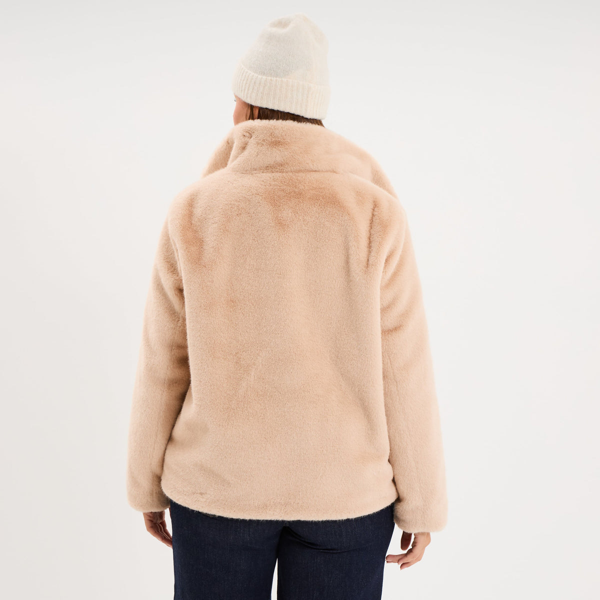 Veste fausse fourrure col montant beige femme grande taille - 2