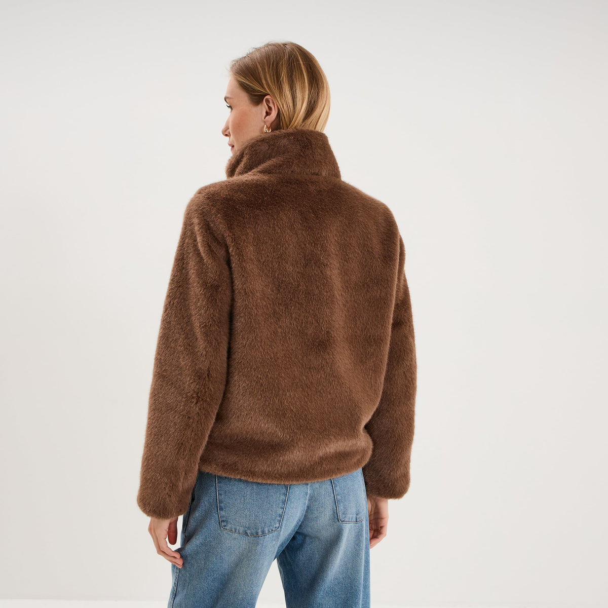 Veste fausse fourrure col montant beige femme - 4