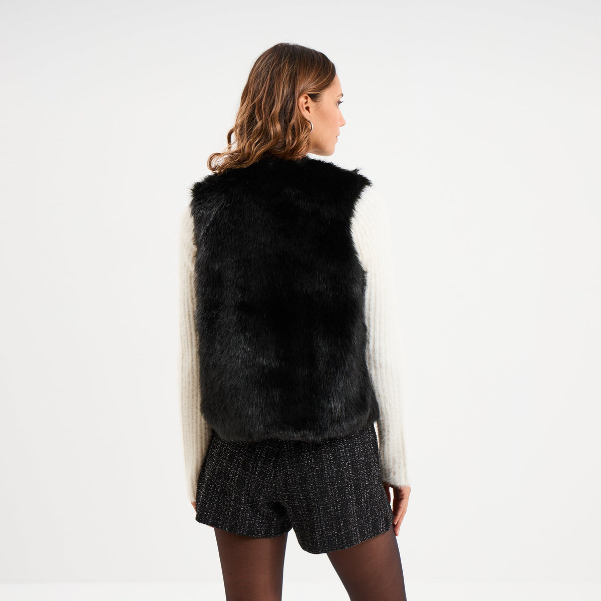 Veste fausse fourrure sans manches noir femme - 2