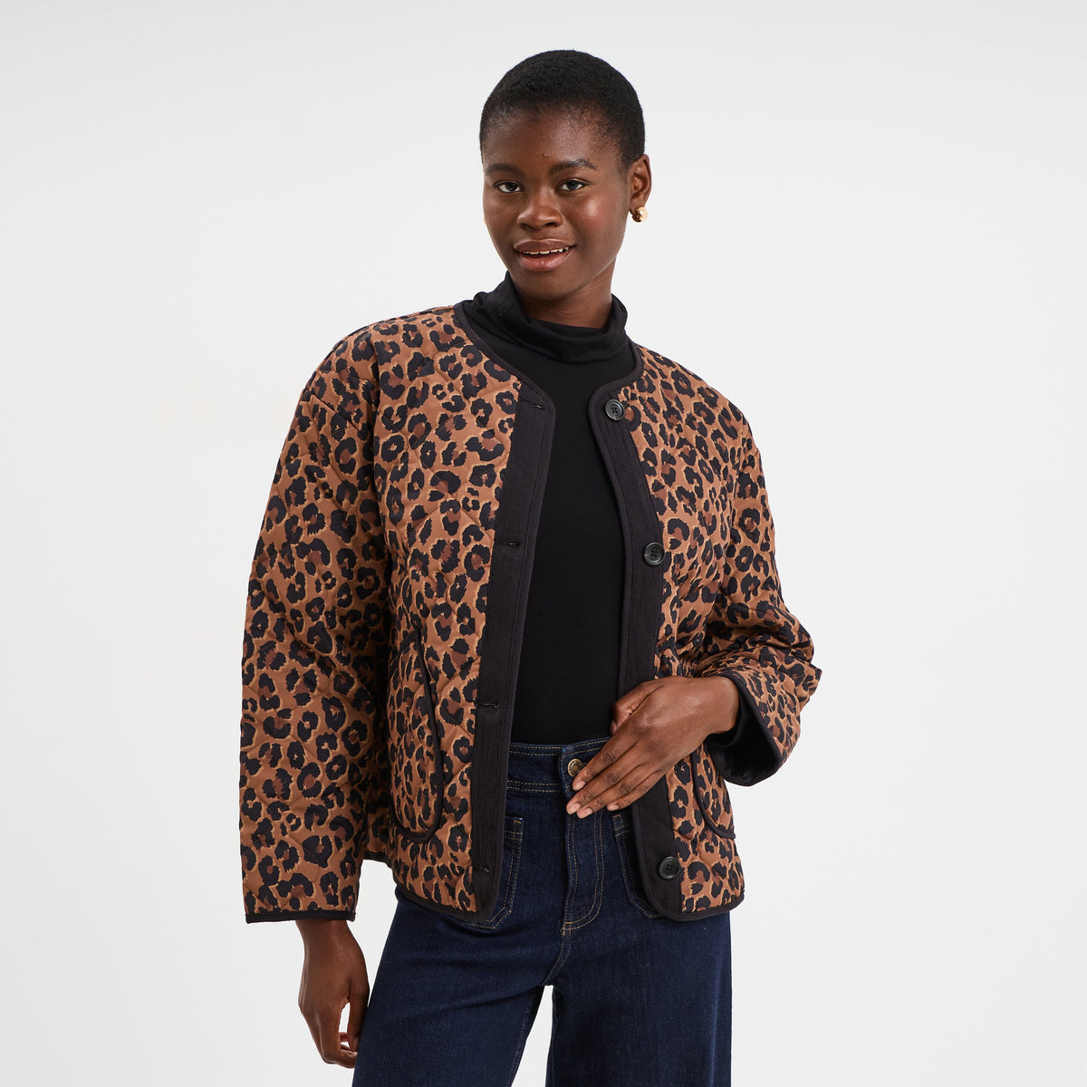 Veste matelassée boutonnée col rond camel femme - 1