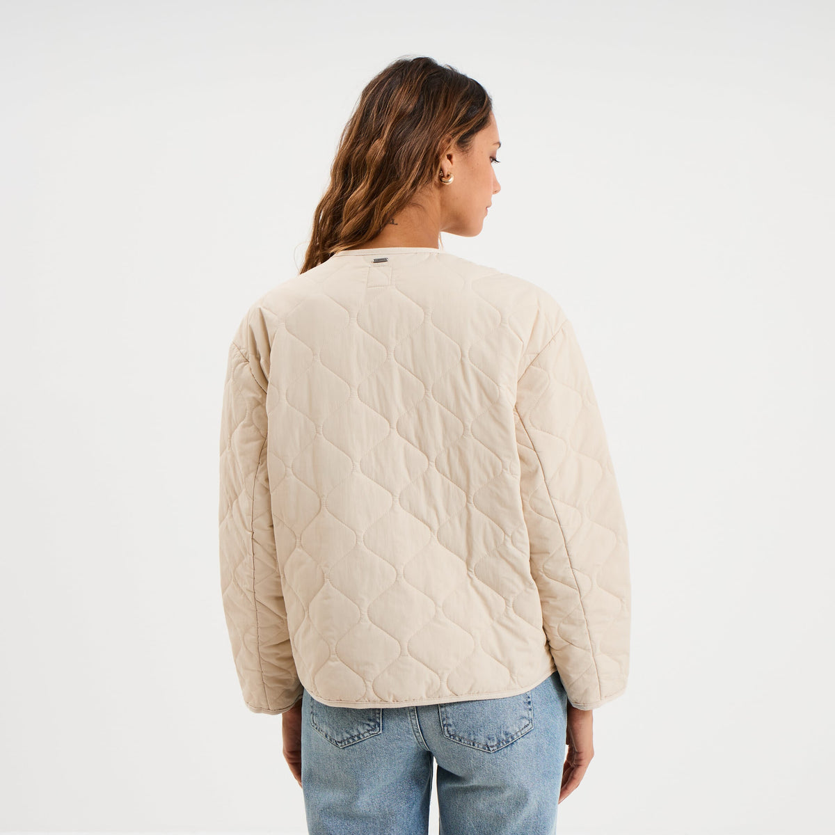 Veste matelassée boutonnée col rond camel femme - 4