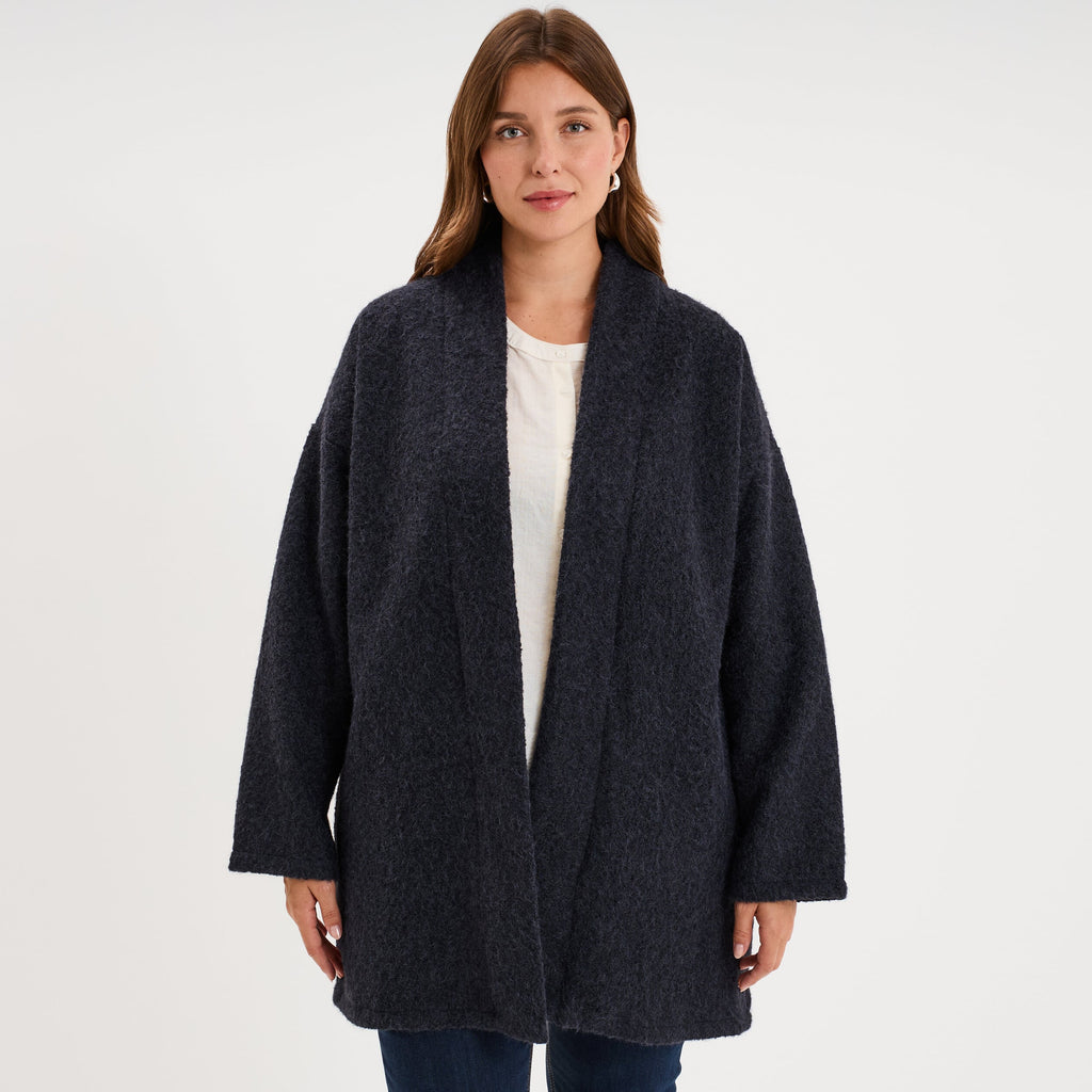 Veste mi-longue effet bouclette bleu marine femme grande taille - 1