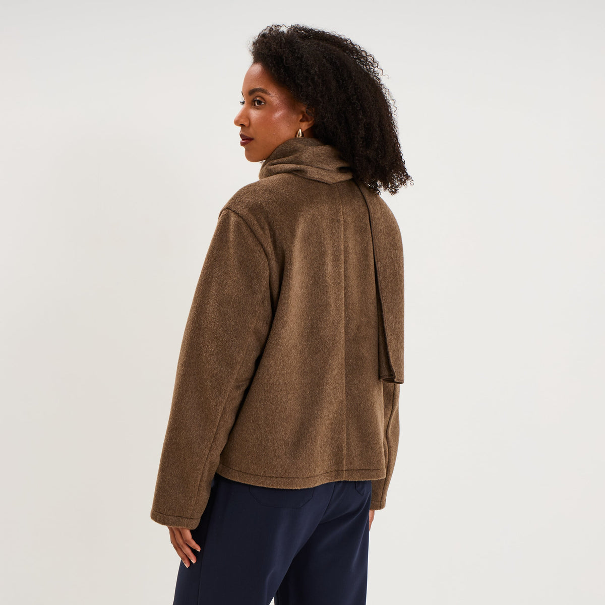 Veste oversize avec écharpe amovible marron clair femme - 2