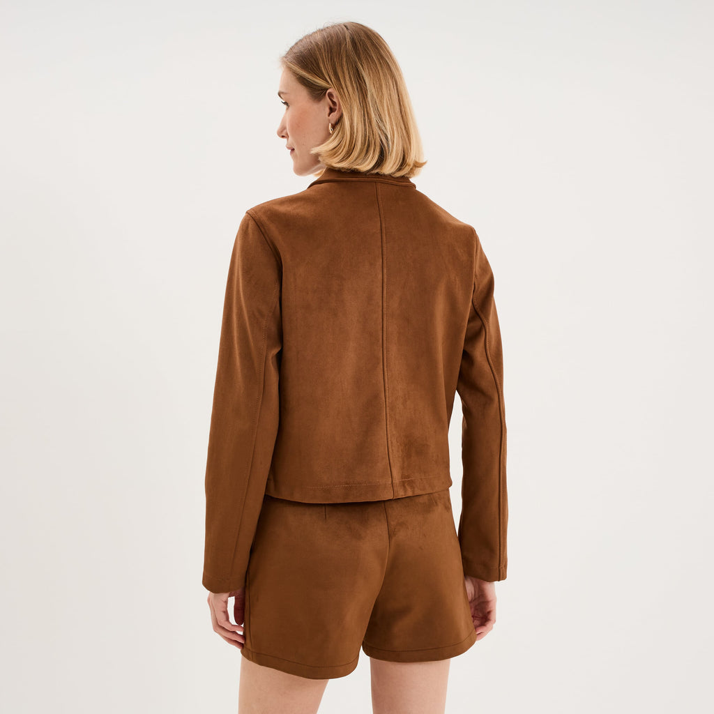 Veste paletot en suédine boutonnée marron foncé femme - 6