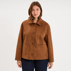 Veste paletot en suédine boutonnée marron clair femme grande taille - 1