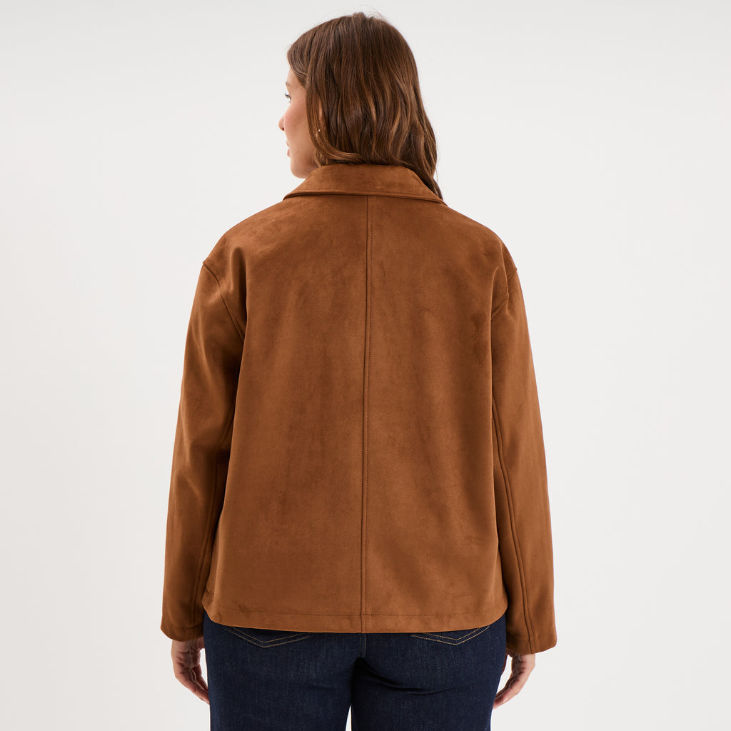 Veste paletot en suédine boutonnée marron clair femme grande taille - 2
