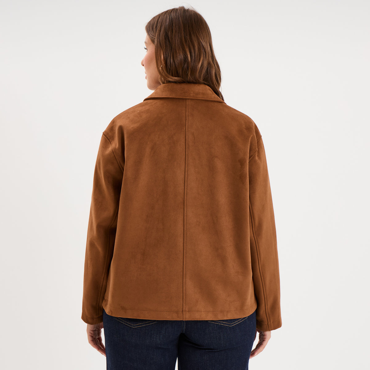 Veste paletot en suédine boutonnée marron clair femme grande taille - 2