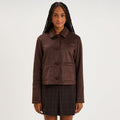 Veste paletot en suédine boutonnée marron foncé femme - 1