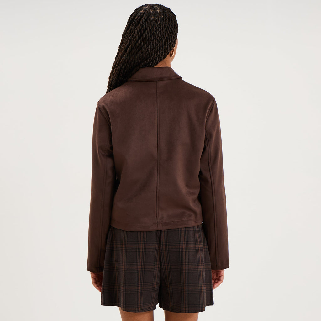 Veste paletot en suédine boutonnée marron foncé femme - 2