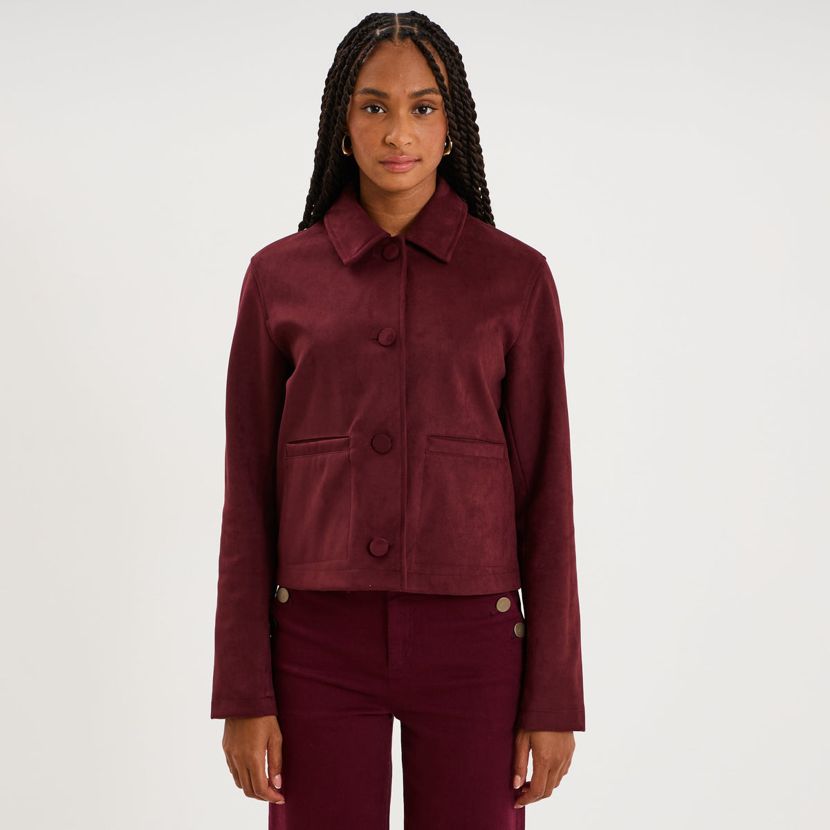 Veste paletot en suédine boutonnée marron foncé femme - 3