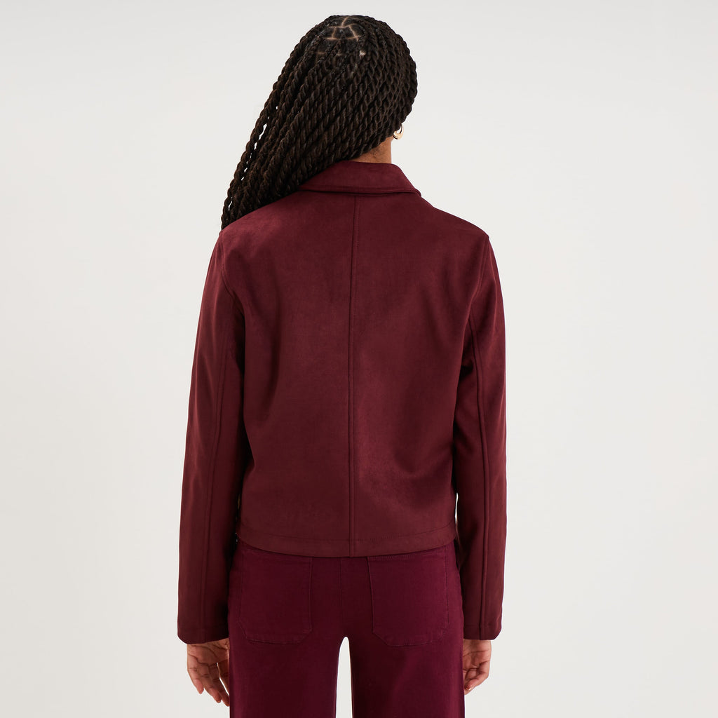 Veste paletot en suédine boutonnée marron foncé femme - 4