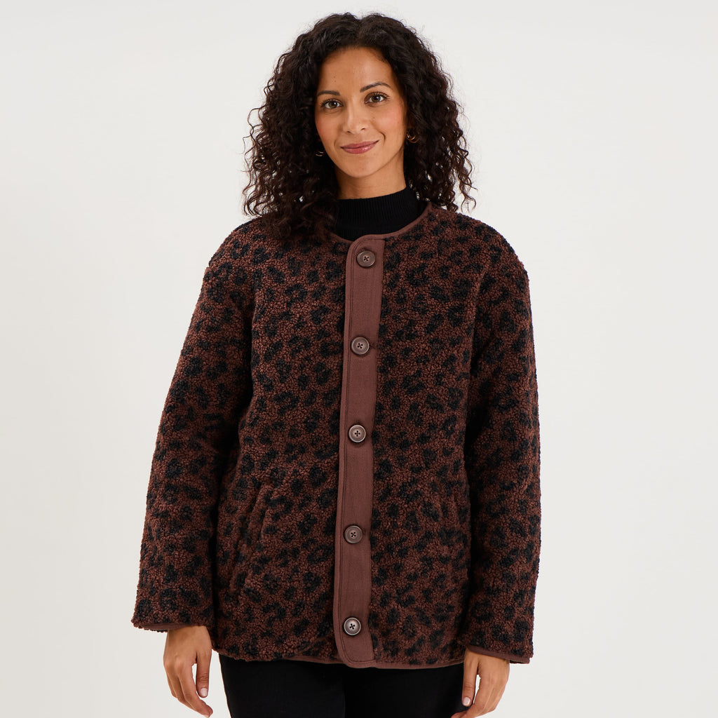Veste polaire réversible et matelassée marron foncé femme - 1