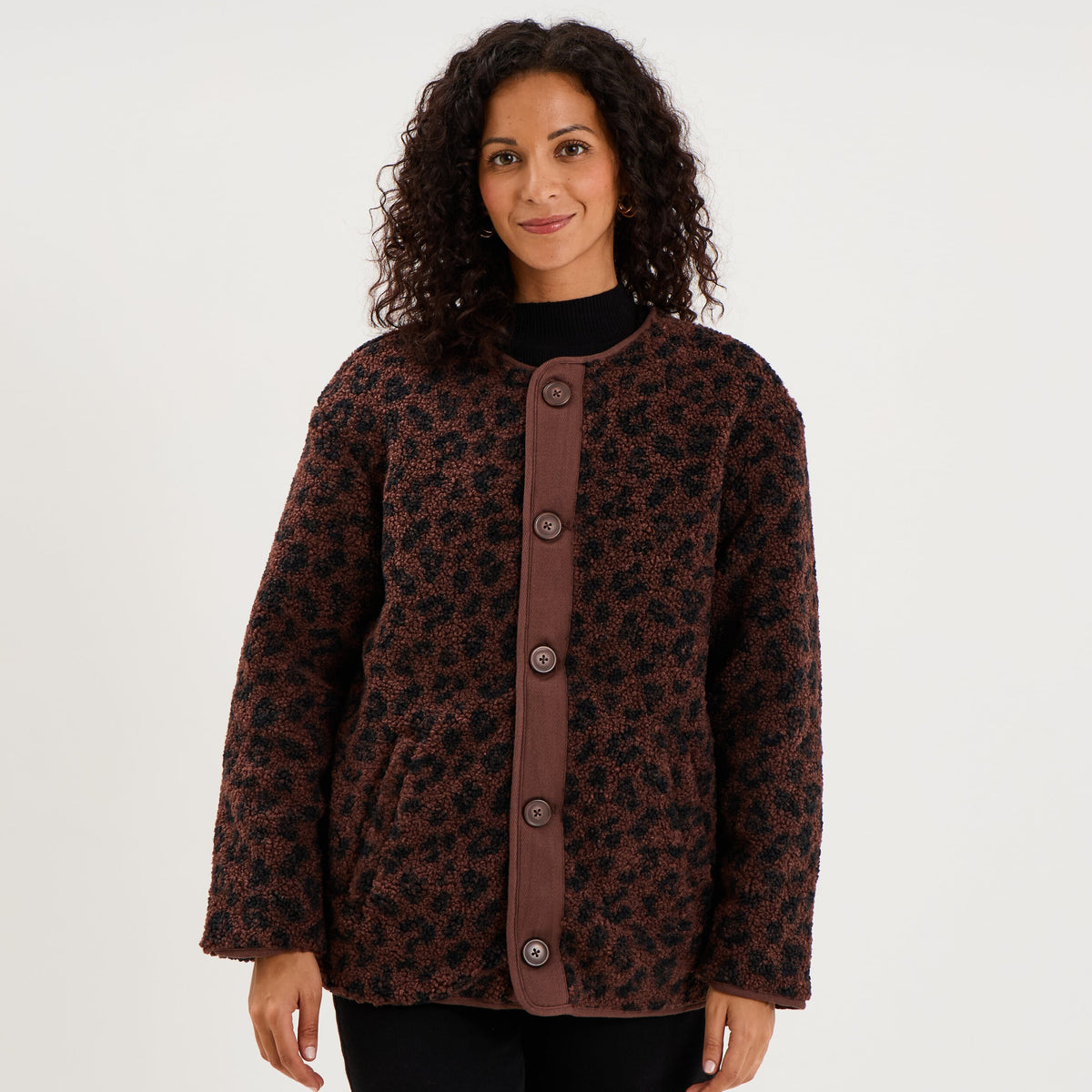 Veste polaire réversible et matelassée marron foncé femme - 1