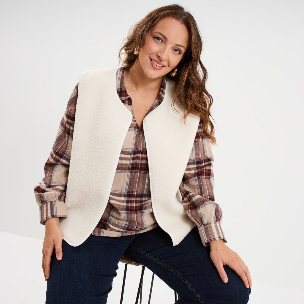 Veste sans manches effet polaire ivoire femme grande taille - 1