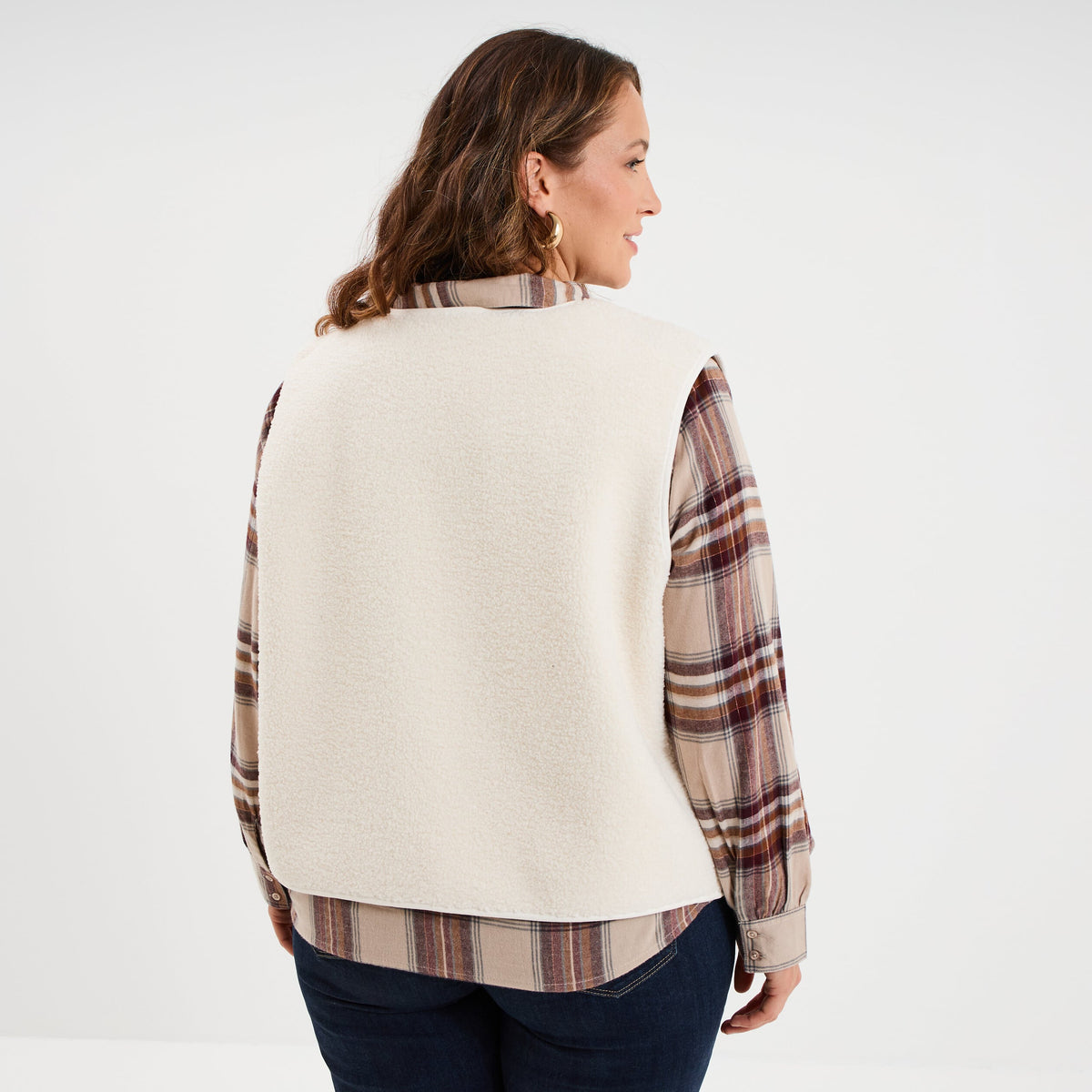 Veste sans manches effet polaire ivoire femme grande taille - 2