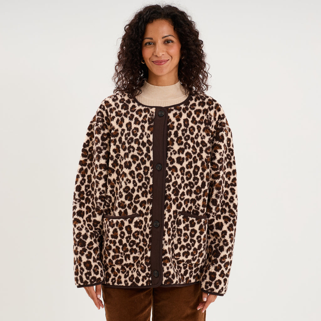 Veste sherpa doublée boutonnée beige clair femme - 2