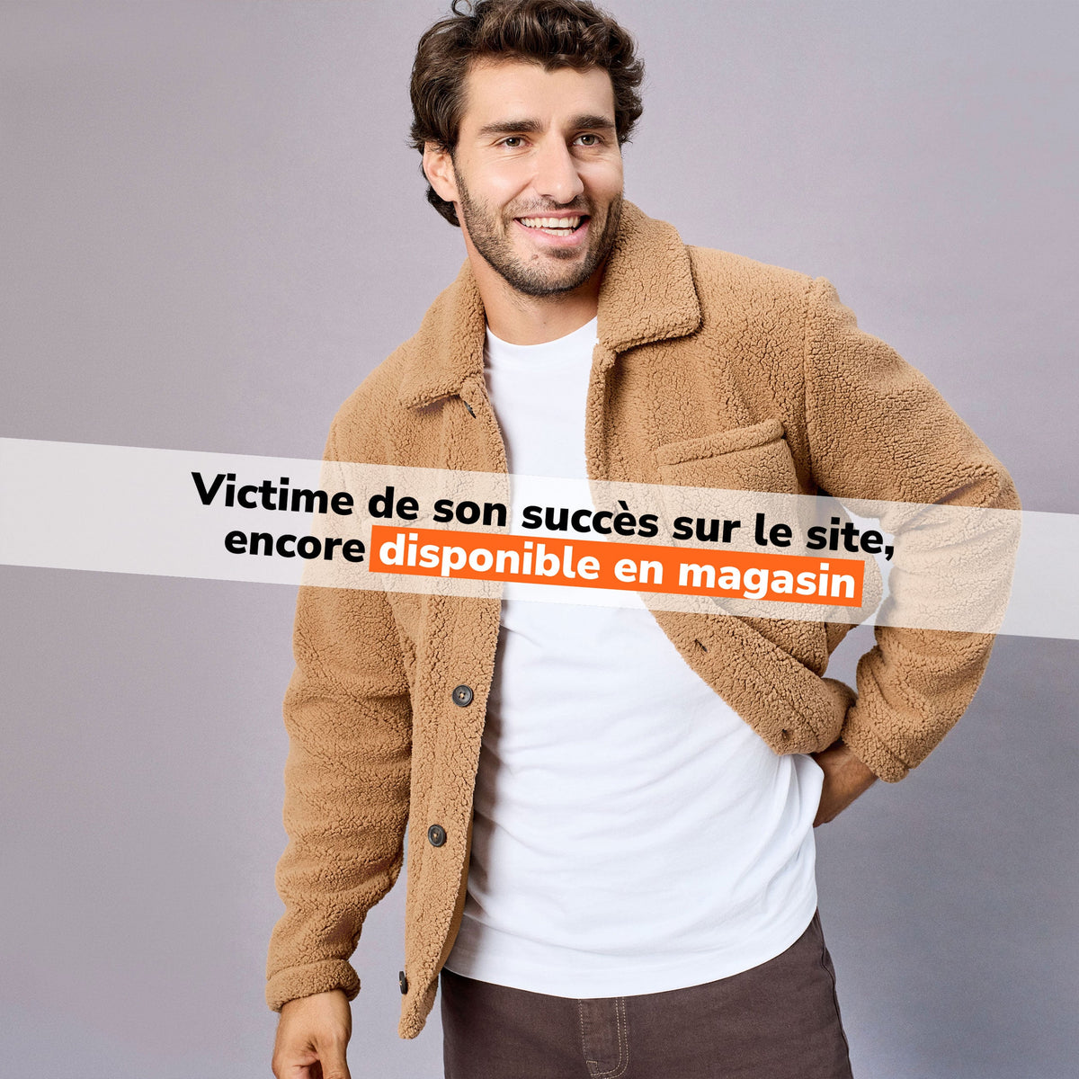 Veste sherpa polaire boutonnée marron homme - 1