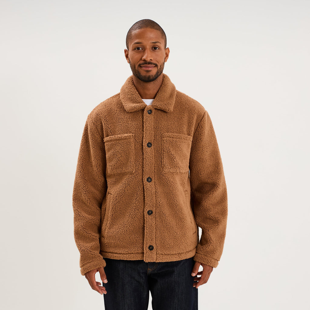 Veste sherpa polaire boutonnée marron homme - 2