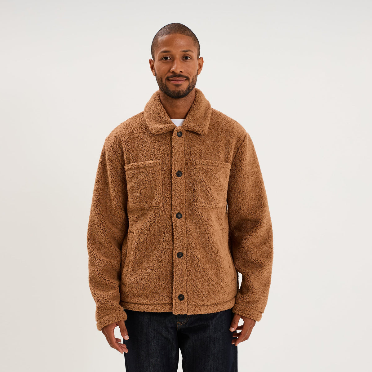 Veste sherpa polaire boutonnée marron homme - 2