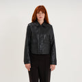 Veste similicuir col chemise courte noir femme - 1
