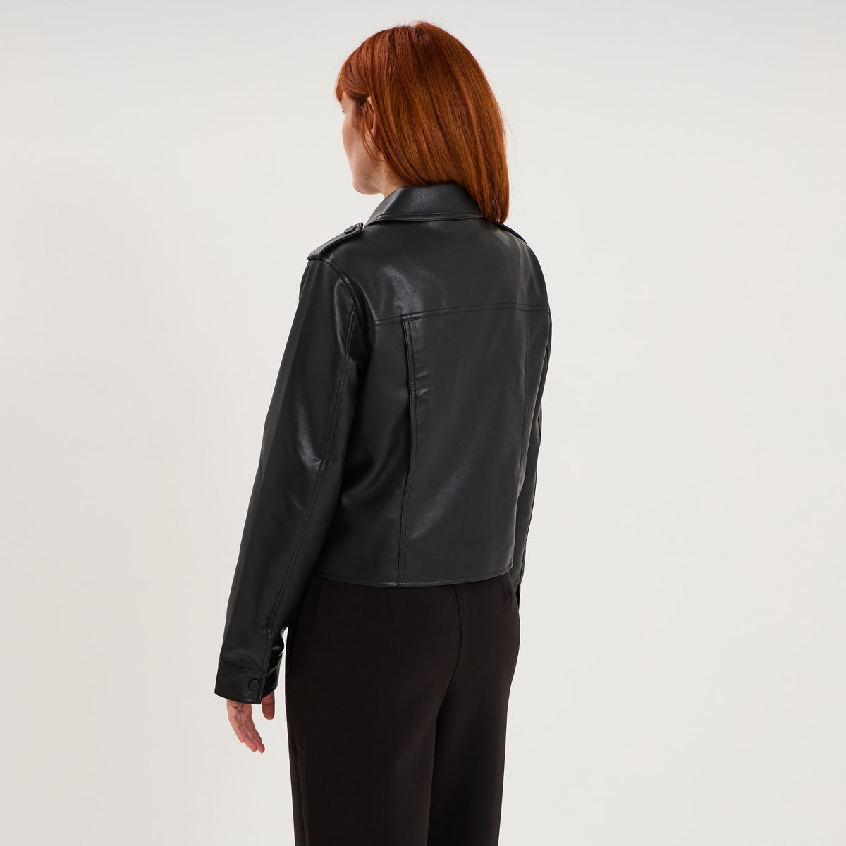 Veste similicuir col chemise courte noir femme - 2