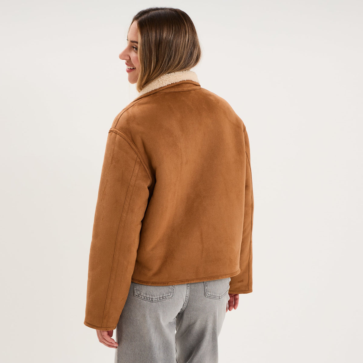 Veste suédine réversible polaire camel femme - 2