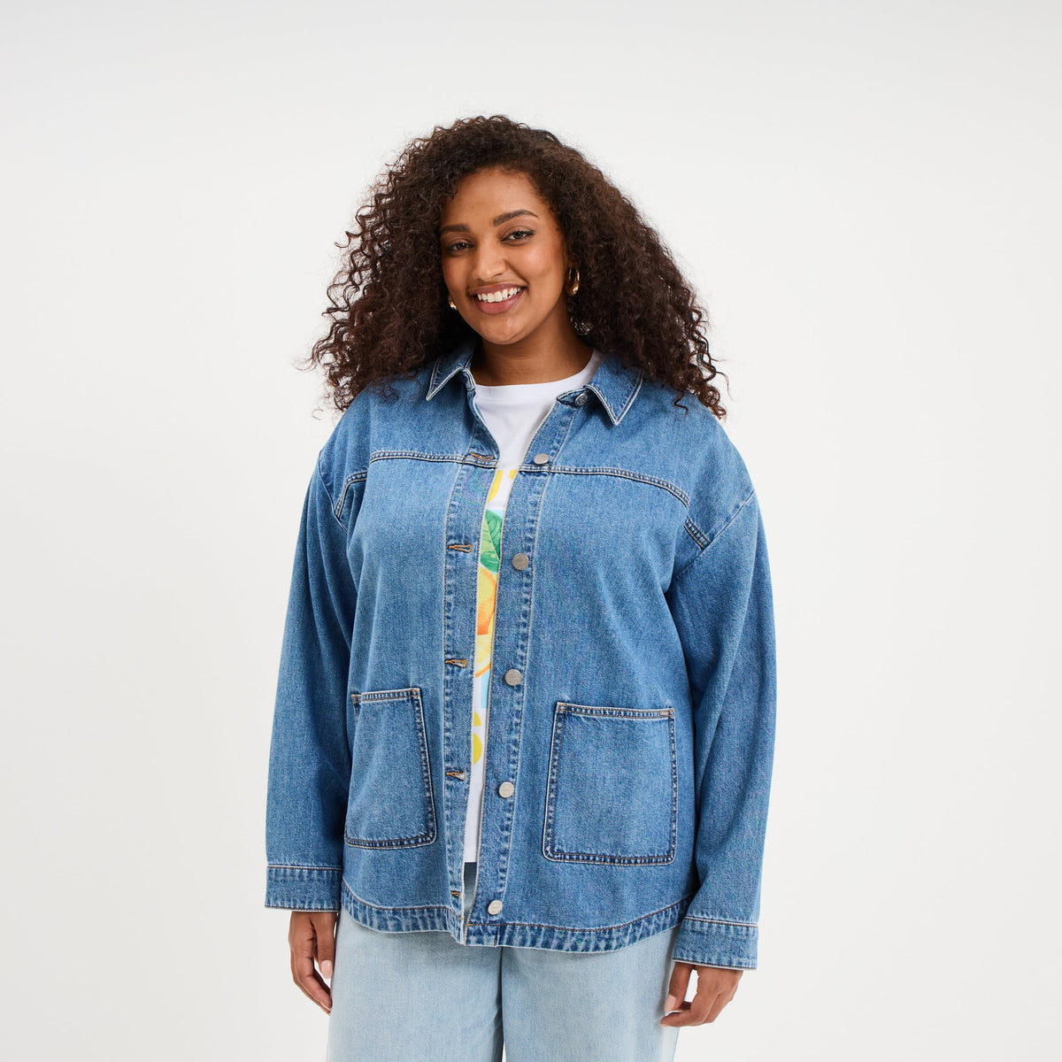 Veste surchemise en jean denim stone femme grande taille - 1
