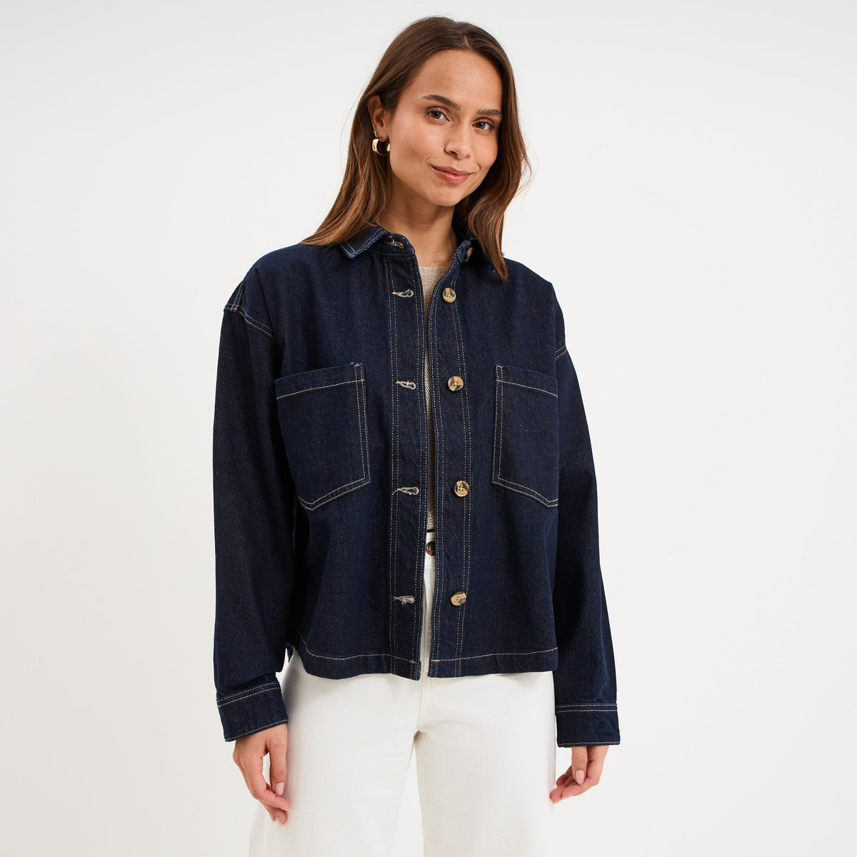 Veste surchemise en jean oversize coton denim brut femme - 1