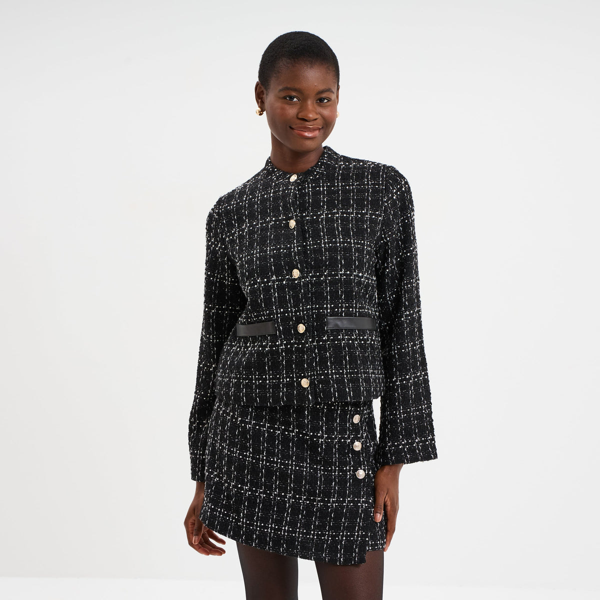 Veste tweed boutonnée ecru femme - 1