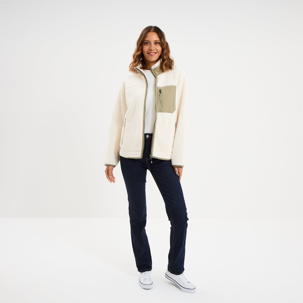 Veste zippée effet sherpa 3 poches vieux rose femme - 5