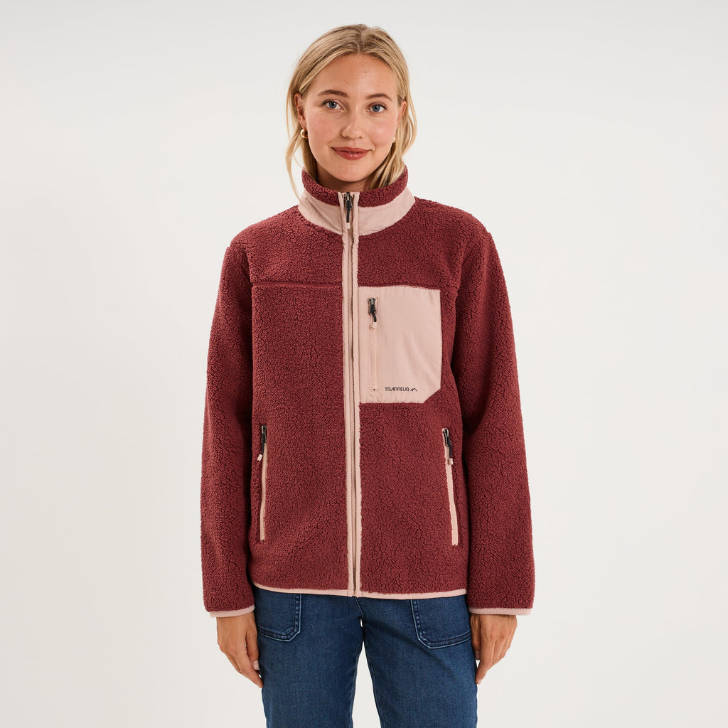 Veste zippée effet sherpa 3 poches vieux rose femme - 1