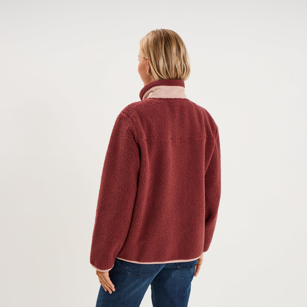 Veste zippée effet sherpa 3 poches vieux rose femme - 2